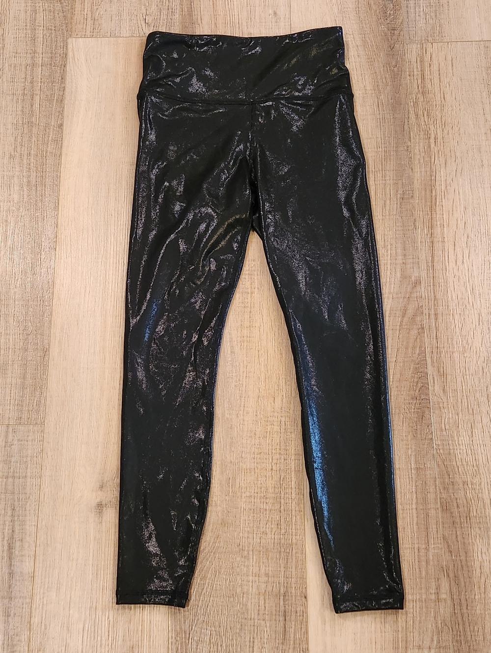 Athleta Elation Shine Tight Leggings Womens Small Black Metallic High Rise Yoga